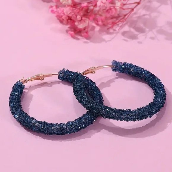 Jewelry - ⭐️NWT Navy Blue Sparkle Hoop Earrings
